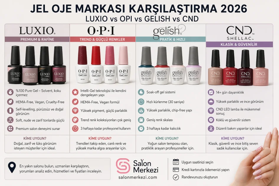 Jel Oje Markası Karşılaştırma 2026: Luxio, OPI, Gelish, CND